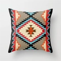 Ethnic style linen pillowcase featuring Navajo geometric patterns in red and blue colors - 45x45cm / Navajo Multicolored Geometric Style (YMD334-3)