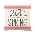 Linen spring pillow cover featuring pink stripes and black hello SPRING text print - hello SPRING Pink Stripes Style (YMD196-9)