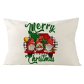 Linen Christmas lumbar pillow cover with gnome truck print and Merry Christmas text - 30x50cm (Cover Only) / Merry Christmas Red Truck Gnome (YMD171-5) / Off White