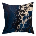 Detailed texture of blue and gold marble fluid art print on soft square pillowcase - Abstract Blue Fluid Art (DRD363-2)