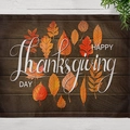 Thanksgiving linen placemat with wood grain pattern and autumn leaves design - Thanksgiving Wood Grain (CD12-15)