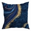 Detail of blue marble pattern and gold foil texture on a square throw pillow case cover - Blue Gold Foil Marble (DRD363-1)
