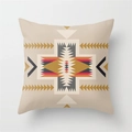 Close-up of ethnic geometric pattern and woven linen texture on square cushion cover - 45x45cm / Vintage Southwestern Radial Style (YMD334-6)