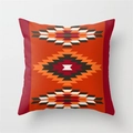 Detailed macro view of Southwestern ethnic pattern print on orange linen cushion cover - 45x45cm / Orange-red Ethnic Symmetrical Rhombus Style (YMD334-7)