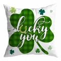 St. Patrick's Day peach skin pillowcase with green buffalo plaid lucky shamrock design - 18x18 Inch / Buffalo Plaid Shamrock Style (DRD344-31)