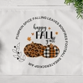 Thanksgiving placemat with leopard and plaid pumpkin design on white linen fabric - Happy Fall Check Pumpkin (CD11-2)