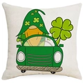 Fodera per cuscino San Patrizio in lino con gnomo verde e camion di trifogli fortunati - 45x45 cm / Solo fodera
