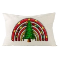 Christmas lumbar pillowcase with festive linen tree and buffalo plaid rainbow print - 30x50cm (Cover Only) / Rainbow Background Christmas Tree (YMD171-7) / Off White