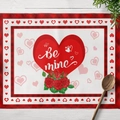 Set de table de la Saint-Valentin avec bordure à carreaux rouges et motif Be Mine - Coton et lin / Style Carreaux Rouge Blanc Rose BeMine (CD15-18)