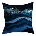Blue and gold abstract marble pattern throw pillow cover in soft peach skin fabric - Luxury Marble Texture (DRD363-3)