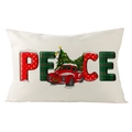 Christmas lumbar pillow cover with PEACE text and red truck print on linen fabric - 30x50cm (Cover Only) / Peace Red Truck (YMD171-8) / Off White
