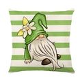 Linen pillow cover with green striped background and cartoon spring gnome illustration - Green and White Stripes Gnome Style (YMD196-13)