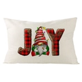 Christmas lumbar pillowcase with JOY buffalo plaid gnome print on linen fabric - 30x50cm (Cover Only) / JOY Gnome Letter (YMD171-9) / Off White