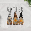 Thanksgiving placemat featuring festive gnomes and Gather text on white fabric - Gather Gnomes (CD11-6)