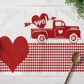 Set de table imperméable pour la Saint-Valentin avec camion rouge et motifs de cœur d'amour - Coton et lin / Style Pickup Vintage Love (CD15-9)