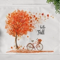 Fall cotton linen placemat with red bicycle and hello fall tree print on white wood - Hello Fall Bicycle (CD12-20)