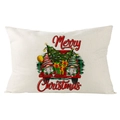Linen Christmas lumbar pillow cover with gnomes and red pickup truck print - 30x50cm (Cover Only) / Merry Christmas Truck and Gnomes (YMD171-10) / Off White