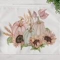 Fall placemat with watercolor pumpkins and sunflower prints on white linen fabric - Sunflower & Pumpkins (CD12-21)