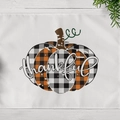 Thanksgiving placemat with plaid pumpkin and thankful script on white fabric - Thankful Pumpkin (CD11-8)