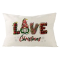 Christmas lumbar pillow cover with gnome motif and red plaid love lettering - 30x50cm (Cover Only) / LOVE Christmas Gnome (YMD171-11) / Off White