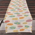 Easter table runner with colorful eggs and rabbit on vintage dark wood tabletop - 33*183cm / Hand-drawn Eggs and Bunny Outline Style (ZQ10-2)