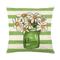 Floral linen pillowcase with green stripes and daisy print featuring bloom text - bloom Green and White Stripes Style (YMD196-16)