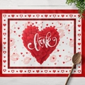 Set de table imperméable pour Saint-Valentin avec cœurs rouges et texte love - Coton et lin / Style Cœurs Rouges Empilés Love (CD15-21)