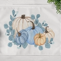 White linen placemat with watercolor pumpkins and eucalyptus leaves on wooden background - Watercolor Pumpkin Eucalyptus (CD12-22)