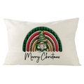 Christmas gnome lumbar pillowcase with linen texture and Merry Christmas print - 30x50cm (Cover Only) / Merry Christmas Gnome Rainbow (YMD171-12) / Off White