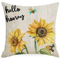 Linen sunflower and honeybee print decorative pillowcase with hello honey text - Hello Honey Gnome Style (YDM293-4)