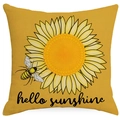 Linen sunflower and bee throw pillow cover with hello sunshine print for home decor - Hello Sunshine Sunflower Style (YDM293-3)