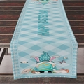 Happy Easter table runner with argyle pattern and festive gnome on a vintage wood table - 33*183cm / Blue White Argyle Happy Easter (ZQ09-11)