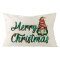 Rectangular linen pillowcase with Merry Christmas leopard print and festive gnome - 30x50cm (Cover Only) / Merry Christmas Single Gnome (YMD171-13) / Off White