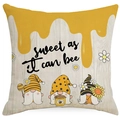 Linen sunflower and bee gnomes throw pillow cover with Sweet As It Can Bee print - Sweet As Bee Gnomes Style (YDM293-2)