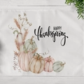 Linen placemat with watercolor pumpkins and Happy Thanksgiving text on white wood - Happy Thanksgiving Harvest (CD12-24)