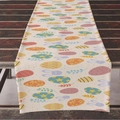 Easter table runner featuring festive rabbit and colorful egg patterns on dark wood table - Hand-drawn Eggs and Bunny Outline Style (ZQ10-2)