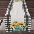 Sunflower sunflower table runner with buffalo plaid pattern on a rustic wooden table - Sunflower Vase Plaid Border Style (ZQ11-3)