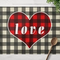 Set de table rectangulaire de la Saint-Valentin avec motif à carreaux et cœur rouge - Coton et lin / Style Base Carreaux Cœur Love (CD15-14)