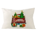 Linen lumbar pillow cover with Christmas gnome, red truck, and Merry Christmas print - 30x50cm (Cover Only) / Merry Christmas Gnome and Truck (YMD171-14) / Off White