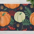 Dark blue Thanksgiving placemat with orange pumpkins and red berries print - Deep Blue Autumn Elements (CD12-25)