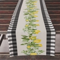 Linen table runner with yellow lemons and checkered patterns on a rustic wood table - Lemon Plaid Border Style (ZQ11-2)