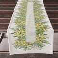 Runner da tavola in lino con stampa floreale e bordo scozzese su legno - Stile Fiori Densi Bordo a Quadri (ZQ12-2)