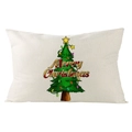 Linen Christmas lumbar pillow cover with decorative tree print and Merry Christmas text - 30x50cm (Cover Only) / Merry Christmas Watercolor Tree (YMD171-15) / Off White