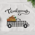 Thanksgiving placemat with vintage checkerboard truck and colorful pumpkins on white wood - Thanksgiving Truck (CD11-13)