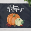 Autumn navy blue place mat with pumpkin pine cone print and white script text - Navy Autumn (CD12-26)