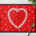 Set de table rouge romantique de la Saint-Valentin avec des motifs de cœur blancs - Coton et lin