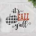 Fall themed placemat with 'it's FALL y'all' text and checkered pumpkin on wood surface - It's Fall Plaid Pumpkin (CD11-14)