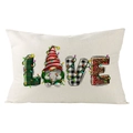 Christmas lumbar pillow cover with LOVE gnome print and festive lights on linen fabric - 30x50cm (Cover Only) / LOVE Gnome Patchwork (YMD171-16) / Off White