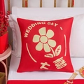 Chinese wedding theme red velvet pillow with yellow floral wedding day patterns - 40x40 / Wedding Day Style (CRS20-12) / Double Sided Print Without Core