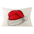 Linen lumbar pillowcase with festive red Christmas hat print and glitter accents - 30x50cm (Cover Only) / Red Glitter Santa Hat (YMD171-17) / Off White